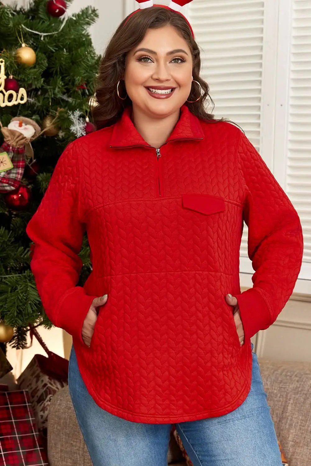 Tomato red plus size pullover - Love Salve